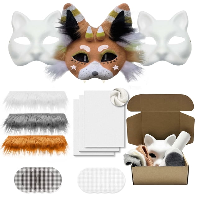 Kit de máscara de gato DIY con malla para pelo y ojos para fiesta de Halloween