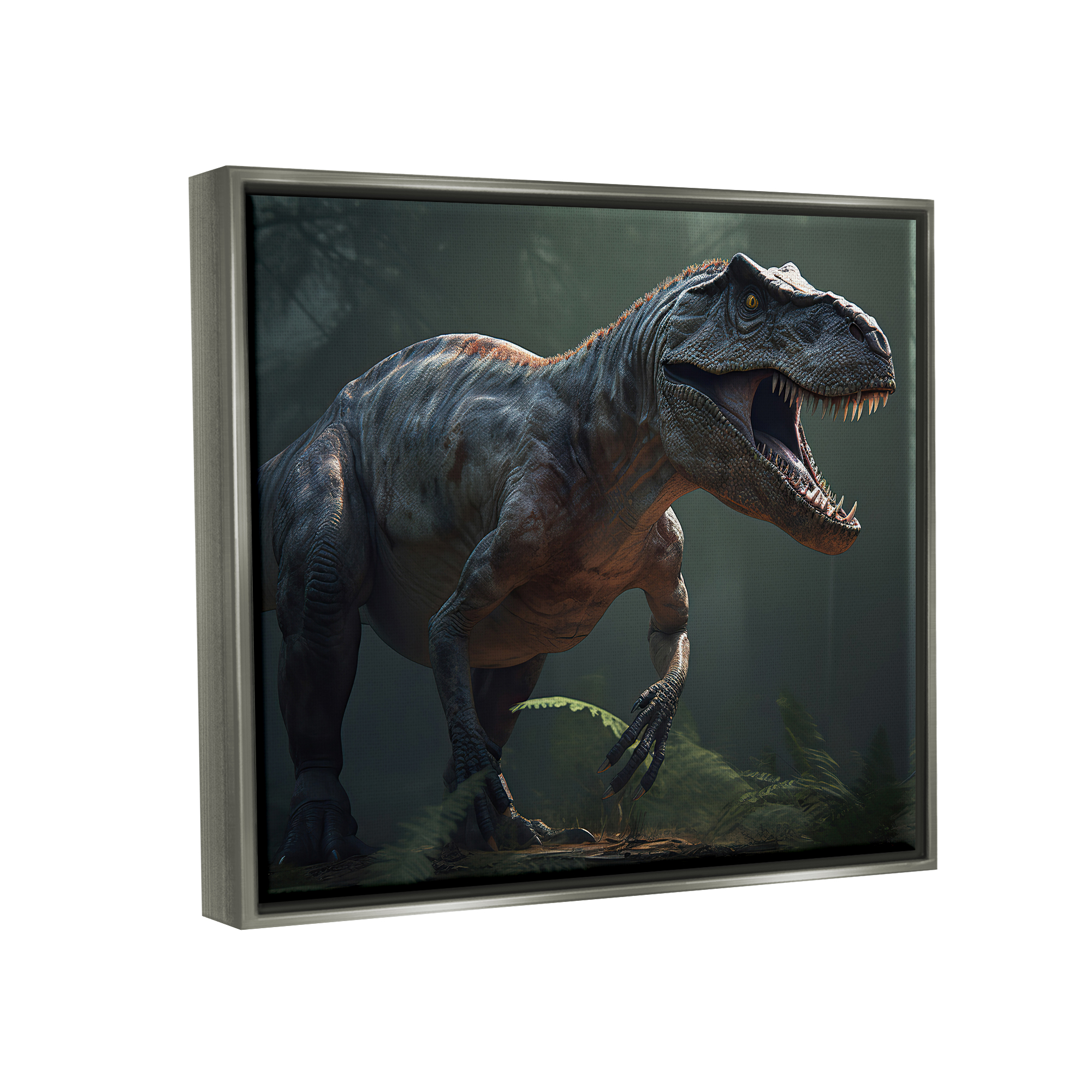 Stupell Industries Detailed T-Rex Portrait Animals & Insects Painting Gray Floater Framed Art Print Wall Art, 21 x 17