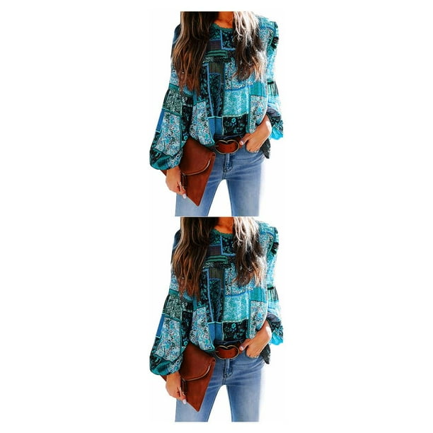 Jumpingount Camisa de mujer de poliéster cuello plisado Casual elegante lavable a mano blusa bohemia salidas diarias camisas de oficina ropa verde S Type8 NO8 Jumpingount CBP137705