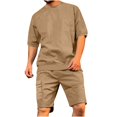 thumbnail image 2 of Antinious Going Out Outfits for Men,Summer Outfits for Men,Track Suits for Men Set Short Sleeved Pocket Round Neck Solid Casual Outfits,Khaki,M, 2 of 5