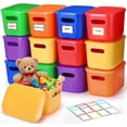 thumbnail image 2 of 12 Pack Richly Colorful Plastic Storage Bins with Lids 7 Quart Toy Storage Box Stackable Nestable Organizer Boxes with Handle and Labels for Classroom Shelf Bedroom Desktop Toys School Supplies, 2 of 8