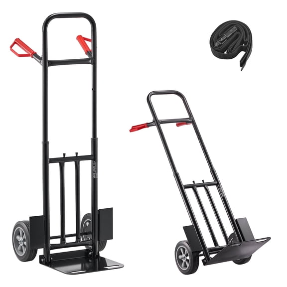 VEVOR Hand Truck, 600 lbs Load Capacity, Heavy-Duty Hand Truck Dolly with Wheels & Telescoping Handle, Portable Trolley Dolly with Tie-down Strap for Moving Home, Office, Warehouse, Supermarket