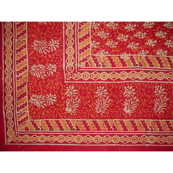 Block Print Tapestry Cotton Spread or Tablecloth 90" x 60" Red