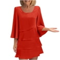 thumbnail image 2 of Taylonsss Womens Casual Batwing 3/4 Sleeve Solid Color Tiered Cake Round Neck Dress, 2 of 6