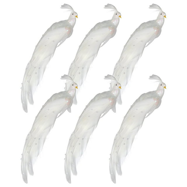Simulation Feather White Pearl Peacock Artificial Simulation Foam Bird Home Decor 6Pcs