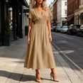 thumbnail image 5 of Nxznwn Women's Summer Short Sleeve Long Dresses Casual Wrap V-Neck Smocked Elastic Waist A-Line Flowy Party Dress, 5 of 9