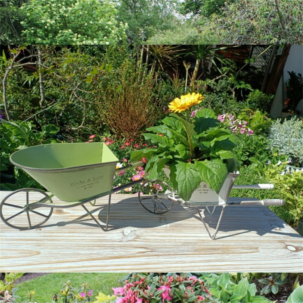 Necvior Iron Wagon Wheelbarrow Vintage Small Planter Flower Pots Cart Home Garden Decors for Backyard and Patios Plant Display