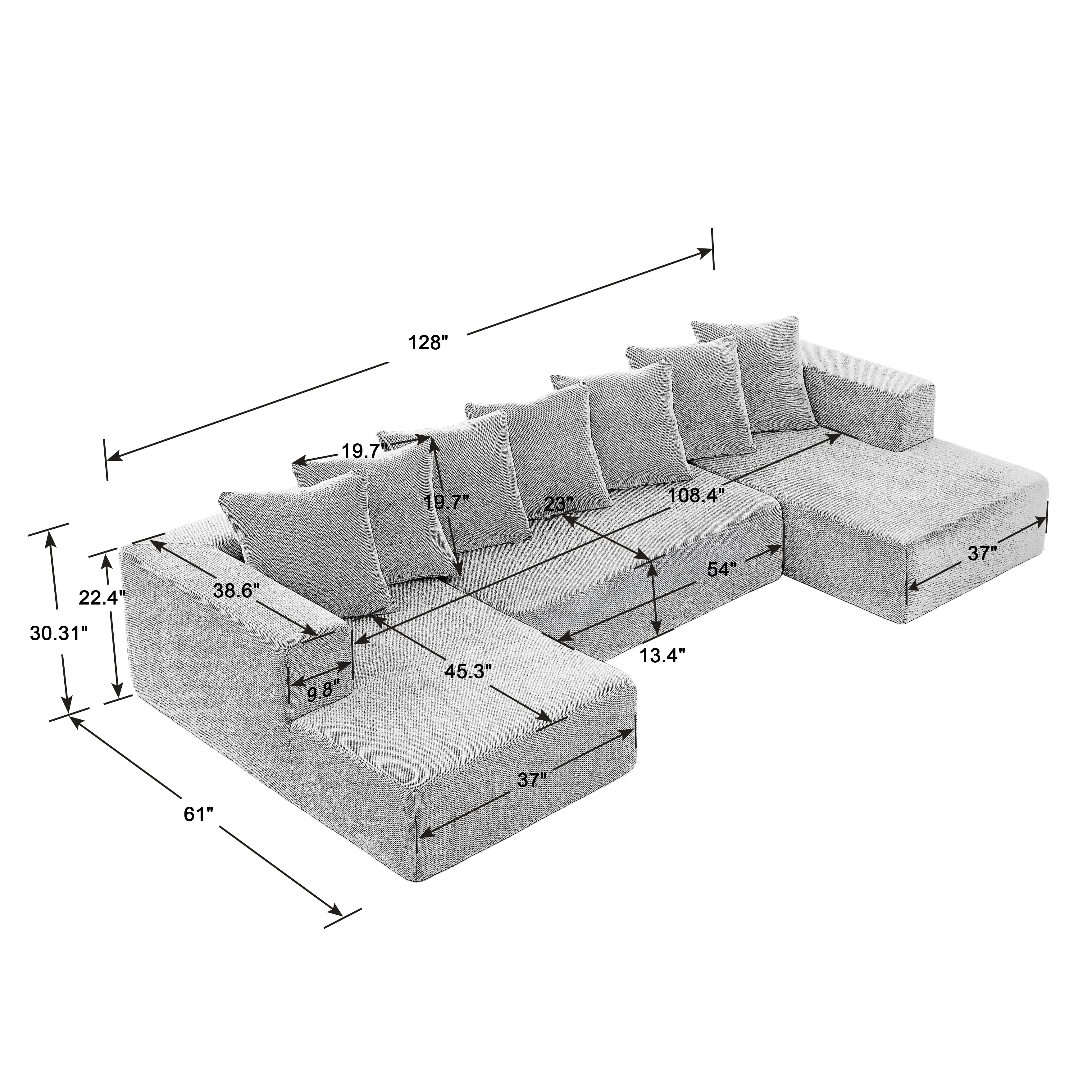 MAYEERTY Chenille U-Shape Oversized Sectional Sofa, Minimalist & Comfy Cloud Couch for Living Room, 128×61" Gray