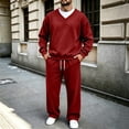 thumbnail image 7 of Zynoxe Mens Plus Size Tracksuit Sets Sports Solid Color V-neck Long Sleeve Sweatshirts Drawstring Wide Leg Pants Sweatsuit Sets with Pockets, 7 of 7