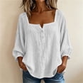 thumbnail image 2 of Favoffer Women Faux Linen Blouses 3/4 Sleeve Square Neck Button Solid Color Casual Summer Tops for Vacation Outdoor Office Commute, 2 of 8