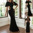 thumbnail image 3 of Bigersell Wedding Dresses for Bride Fashion Women Short Sleeve Strapless Backless Sequined Evening Long Dress Female Long Dresses Women Shirt Dress Dresses, Style 21660, Black XL, 3 of 9