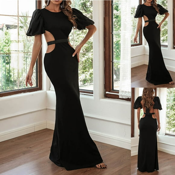 EGNMCR Evening Gowns for Women, Formal Dresses for Women, Women's Cocktail Dresses Fashion Women Short Sleeve Strapless Backless Sequined Evening Long Dress Women Dress