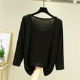 thumbnail image 2 of Fouhkni 3/4 Sleeve Summer Tops Round Neck Loose Casual Comfy Summer Solid Color Undershirts Pajama Tops, 2 of 4