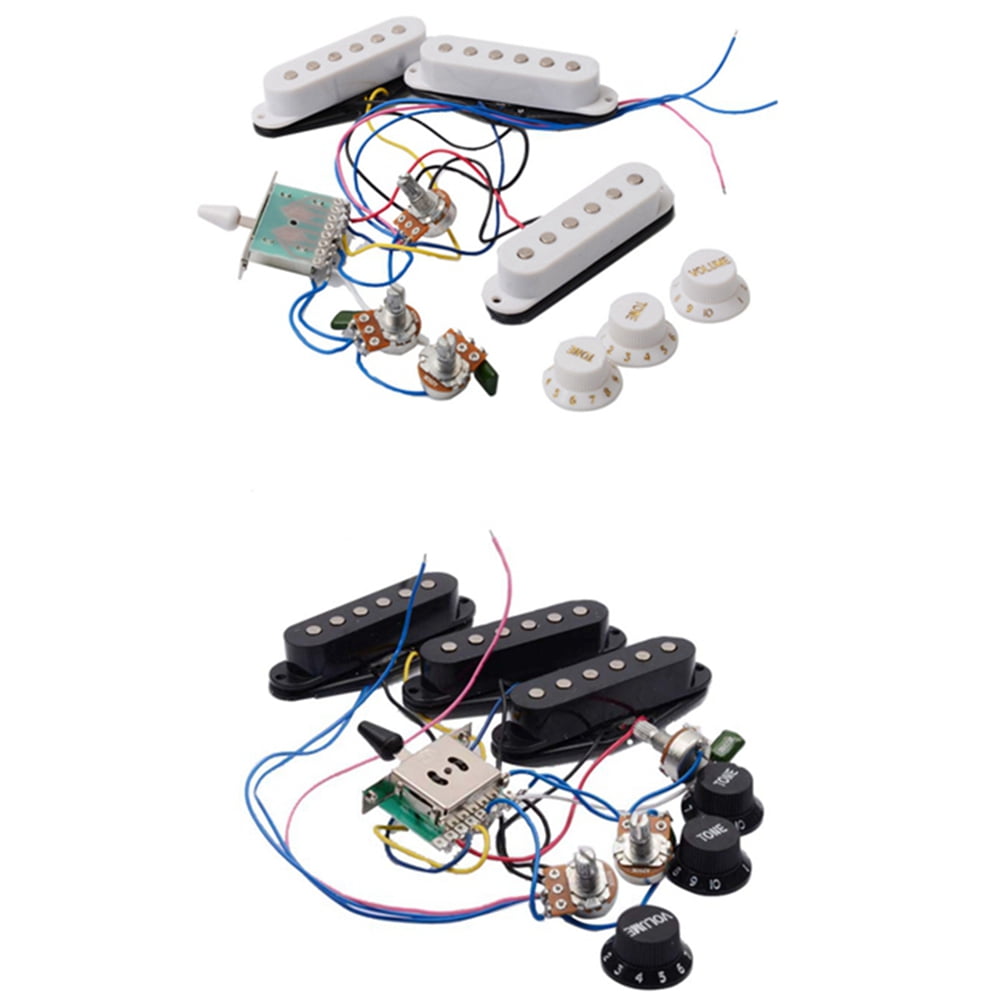 2Pcs Electric Guitar Pickup Wiring Harness Prewired 5-Way Switch Sss Pickup for Electric Guitar - Black & White