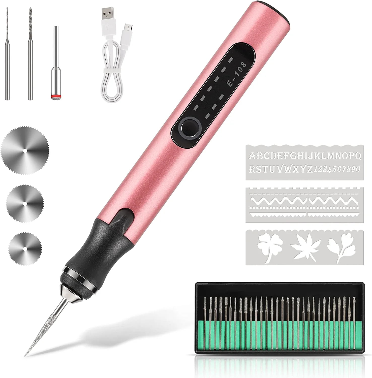 Electric Engraving Pen Kit with 35 Bits, USB Rechargable Etching Engraver Tool with 16 Stencils