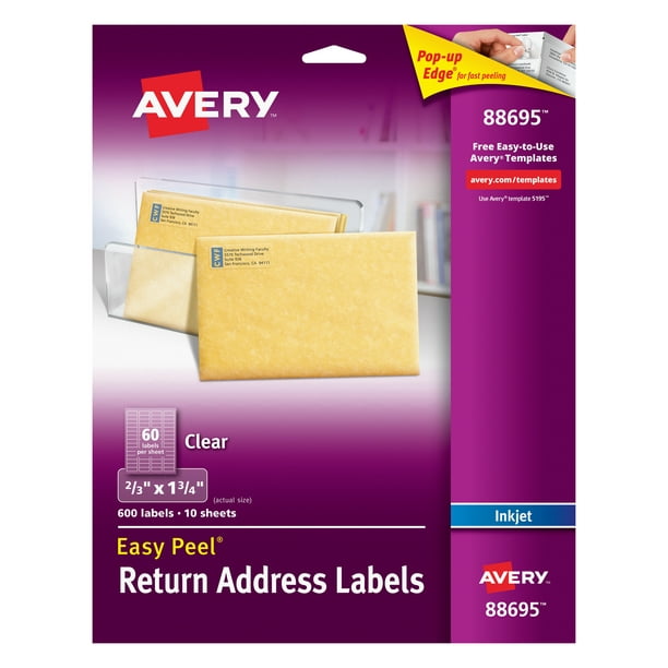 Avery Return Address Labels Matte Clear 2 3 X 1 3 4 Easy Peel Inkjet 600 Labels 88695 Walmart Com