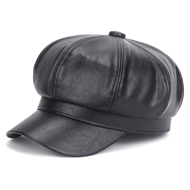 Faux Leather Newsboy Beret Hat, Adjustable Fitted Size for Women KORIXINE Leather Hats for Women - Womens Newsboy Cap for Men  main image 4