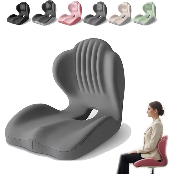 Ergonomic Memory Foam Seat Cushion, L-Shaped Office Chair Cushion, Hollow Coccyx Design Lumbar Support Pad, Pressure Relief Cushion for Office Car Gaming Chair Long Sitting Use (Gray)