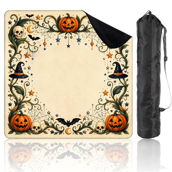 31.5" x 31.5" Mahjong Mat with Carrying Bag Halloween Pumpkin Frame Non-Slip Noise Reduction Game Mat for American Mahjong Table Cover Game Night Decor Hostess Gift
