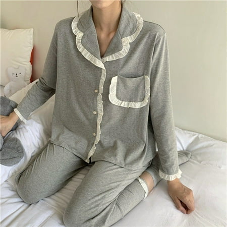 

Plaid Casual Pajama Sets Women Single Breasted Ins Japan Turn-down Collar Nightwear Spring Fall Elastic Waist Homewear New Mujer
