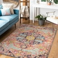 thumbnail image 5 of Wonnitar Bohemian Floral Medallion Area Rug - 4x6 Hot Pink Entryway Rug Soft Laundry Room Mat, Non-Slip Machine Washable Nursery Accent Carpet for Dorm Department Kitchen Office, Fuchsia/Multi, 5 of 8