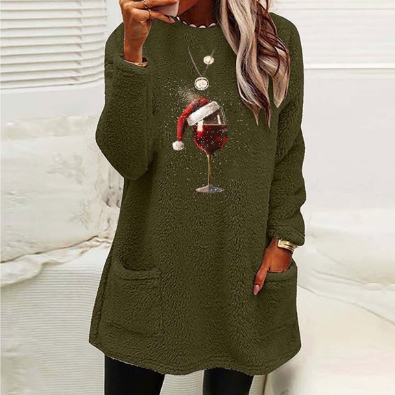 Xqxayjr Women's Thermal Fleece Loungewear Merry Christmas Shirts Casual Loose Long Sleeve Holiday Graphic Pullover Tops Sweatshirt Fashion Lightweight Crew Neck Blouses Sweaters