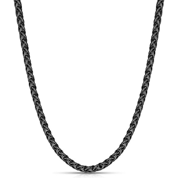 Black Wheat Chains for Men and Women, 2/2.5/3/4/5mm Stainless Steel Necklace Chain, Mens Necklace 16-28 Inch