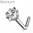 thumbnail image 5 of 20GA & 18GA Prong Set Square Diamond CZ Solid Grade 23 Titanium L Bend Stud Nose Ring, 5 of 7