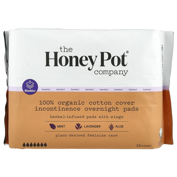 The Honey Pot Company Organic Cotton Herbal Incontinence Overnight Pads, 16 Ea