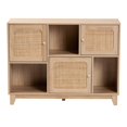 thumbnail image 3 of Baxton Studio Elsbeth Mid-Century Modern Light Brown Finished Wood and Natural Rattan 3-Door Sideboard, 3 of 5
