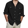 thumbnail image 3 of Summer Shirts for Men Long Sleeve Button Up Cotton Linen Shirts Casual Work Lightweight Comfy Tees with Pockets, L, 3 of 6