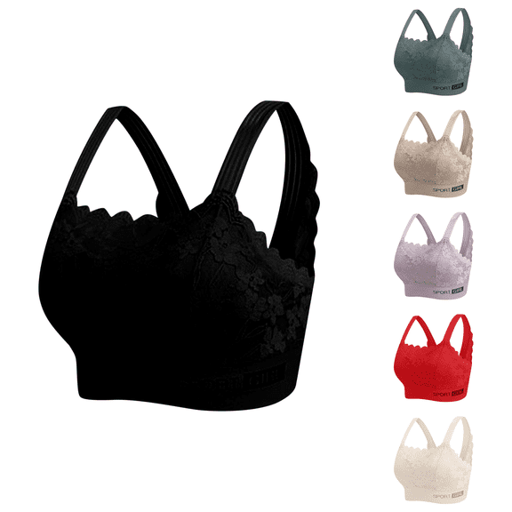 Ahuyic Womens Sports Bra,Summer Plus Size Bra,Womens Fashion Solid Lace Traceless Bra Gathering No Steel Ring Sagging Sports Large Bra,Green,M