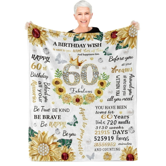 LHSHID 60th Birthday Gifts for Women 60th Birthday Gift Ideas Sunflower Throw Blanket Gifts for 60 Year Old Woman Blankets Gifts for Women Turning 60 60th Birthday Decorations for Mum Friend 50x60in