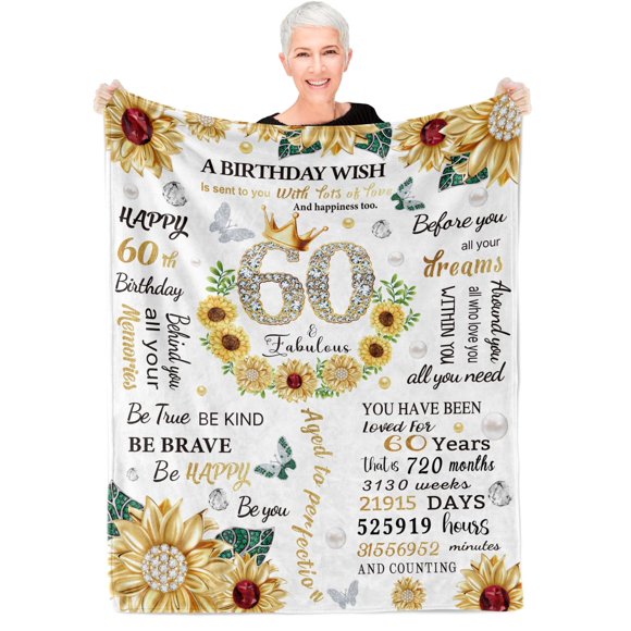 LHSHID 60th Birthday Gifts for Women 60th Birthday Gift Ideas Sunflower Throw Blanket Gifts for 60 Year Old Woman Blankets Gifts for Women Turning 60 60th Birthday Decorations for Mum Friend 50x60in