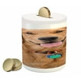 thumbnail image 1 of Golden Retriever Piggy Bank, Portrait of Young Pedigreed Dog Wearing a Collar and Tags Domestic Animal, Ceramic Coin Bank Money Box for Cash Saving, 3.6" X 3.2", Multicolor, by Ambesonne, 1 of 4