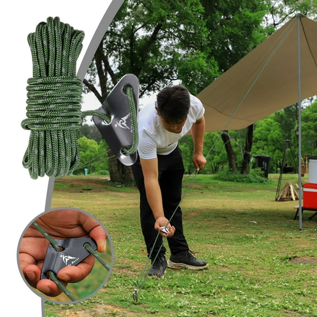 Corde Coupe-Vent Extérieure Corde de Tente Corde Réfléchissante Corde Fixe Corde de Camp Ajustable Épaissie et Allongée avec Boucle de Réglage 5 Mètres