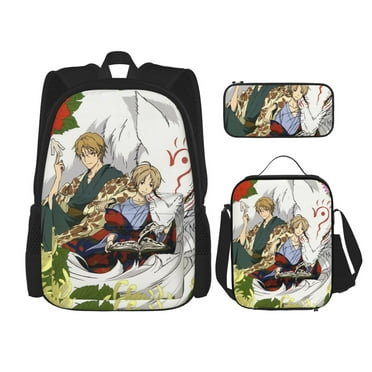 Natsume'S Book Of Friends 4 Backpacks With Lunch Pack Pencil Case 3pcs Set, Double Shoulders Daypack, Backpack/Pen Bag/Lunch Tote Bag Set