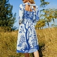 thumbnail image 5 of Blue Chinoiserie Toile Flowers Tree Birds Women's Fall Dresses Casual Loose Flowy Swing Shift Dress, 5 of 9