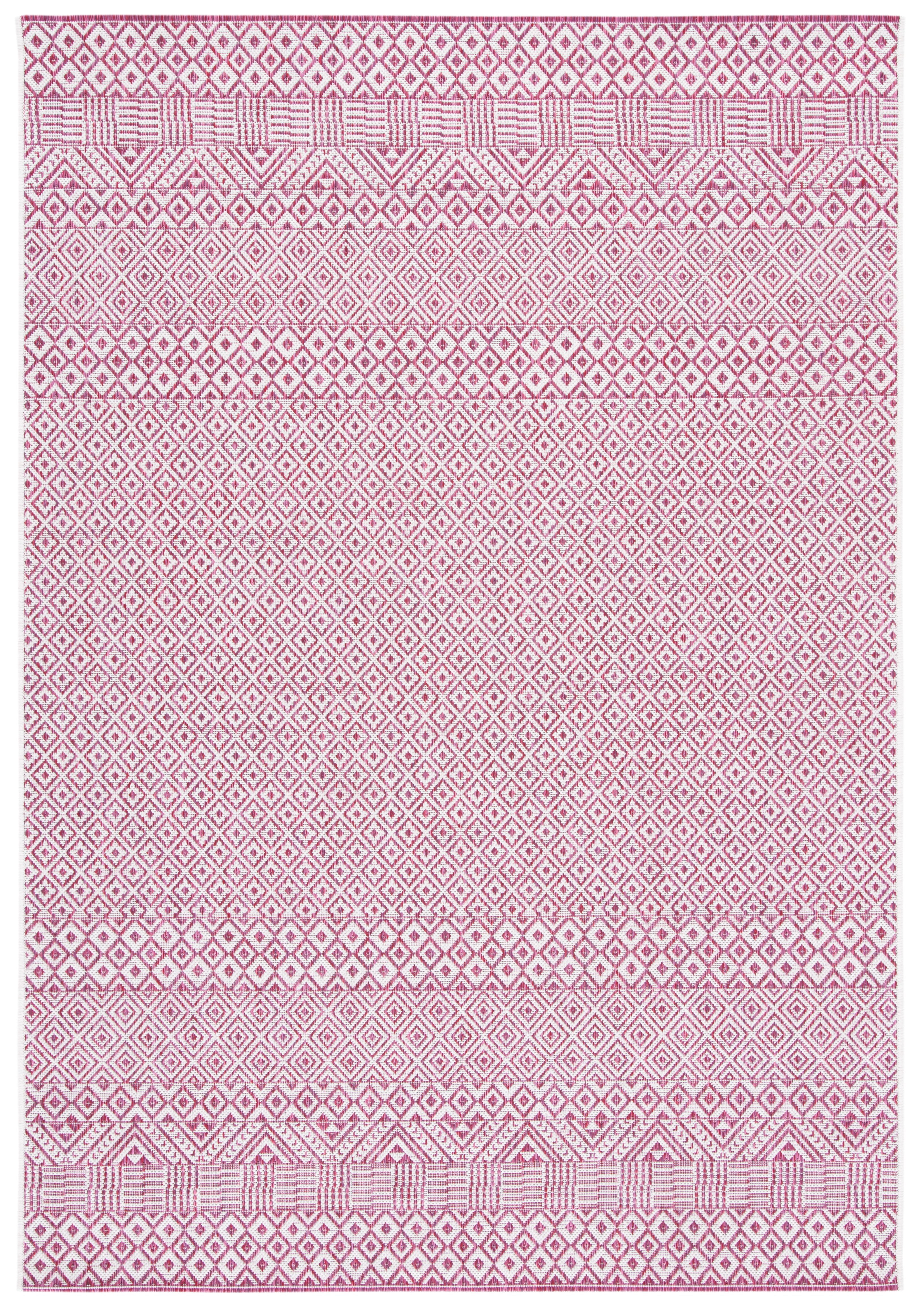 SAFAVIEH Courtyard Evander Geometric Indoor/Outdoor Area Rug, Ivory/Red, 8' x 10'