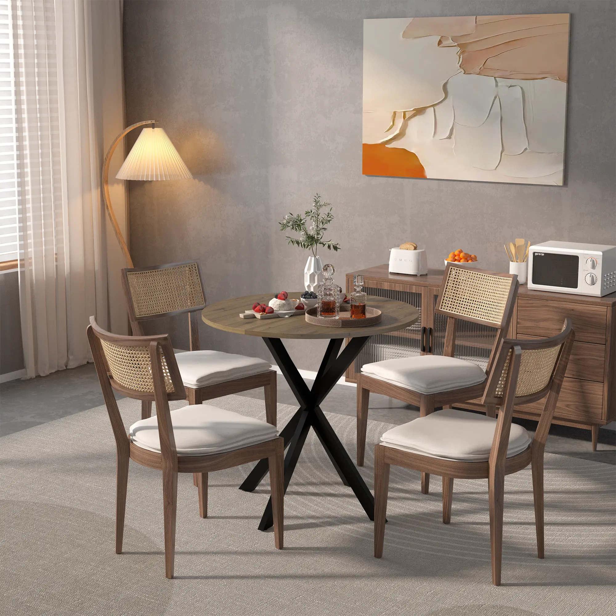 Aukfa Round Dining Table for 4, 31.5" Small Kitchen Table with MDF Top & Metal Legs for Kitchen, Living Room, Small Space, Vintage Industrial Style, Rustic Brown
