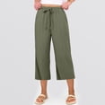 thumbnail image 4 of MLQIDK Pedal Pushers for Women Crop Capri Pants Trendy Summer Elastic Waist Knee Length Comfy Capris Dressy Casual Crop Capris with Pockets Army Green M, 4 of 5