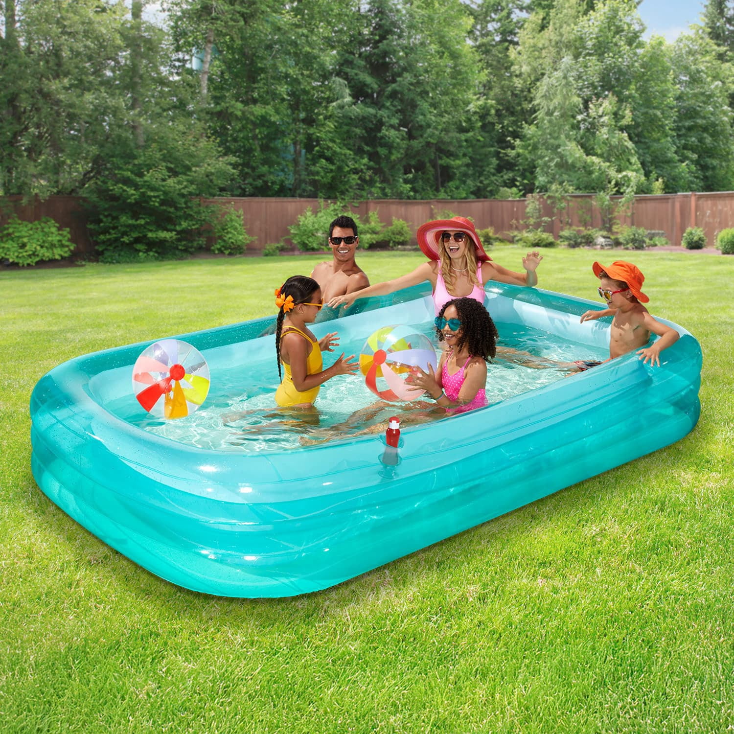 Funsicle 10ft AquaSplash Pool, Inflatable Family Swimming Pool, Lagoon Blue, Rectangular, Age 6 & up