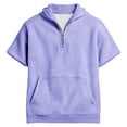 thumbnail image 3 of Short Sleeve Hoodies for Men Summer Fall Loose Casual Waffle Knit Hooded Sweatshirt with Pockets Quarter Zip Pullover, 3 of 4