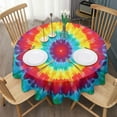 thumbnail image 3 of Rainbow Tie Dye Circular Pattern Round Tablecloth 60"x60",Wrinkle Wipeable Table Cloth for Kitchen Dining Room Picnic Patio Party, 3 of 6