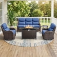 thumbnail image 2 of Bellefurn 5 Pieces Patio Furniture Sets with Fire Pit Table Swivel Glider Chairs with 6" Thick Cushion,Sofa,Patio Rattan Conversation Sets for Porch Deck Garden Backyard, 2 of 13