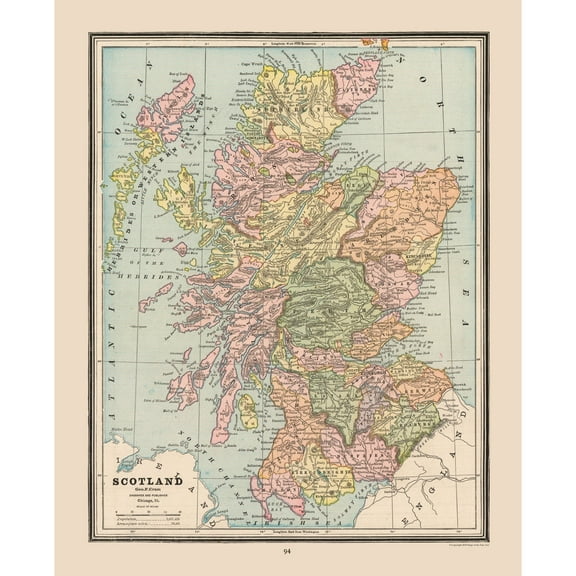 Historic Map - Scotland - Cram 1888 - 23 x 28.37 - Vintage Wall Art