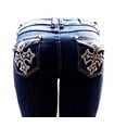 thumbnail image 3 of Womens Juniors slime Stretch Denim Rhinestone Studded Dark Blue JEANS U-Cute, 3 of 3