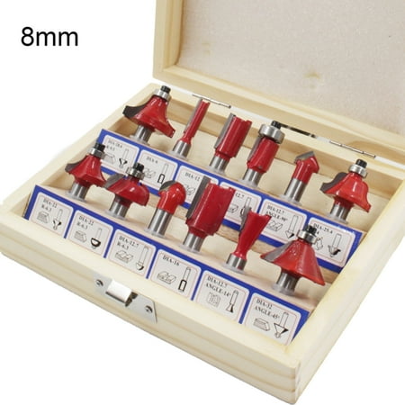

Feiruifan Easy to Use Durable Red Coated 12Pcs/Set 1/4 inch 1/2 inch 8mm Shank Wood Milling Cutter Kit with Wooden Box