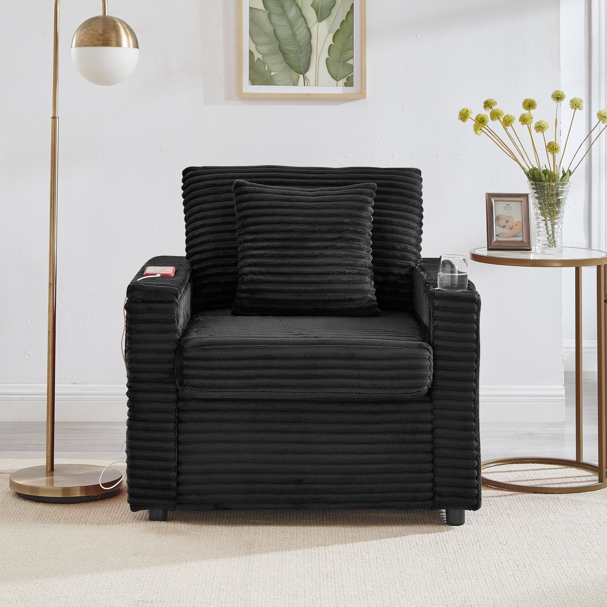 34.5" Soft Chaise Lounge Accent Chair Set with Ottoman, Table Board and Cup Holder