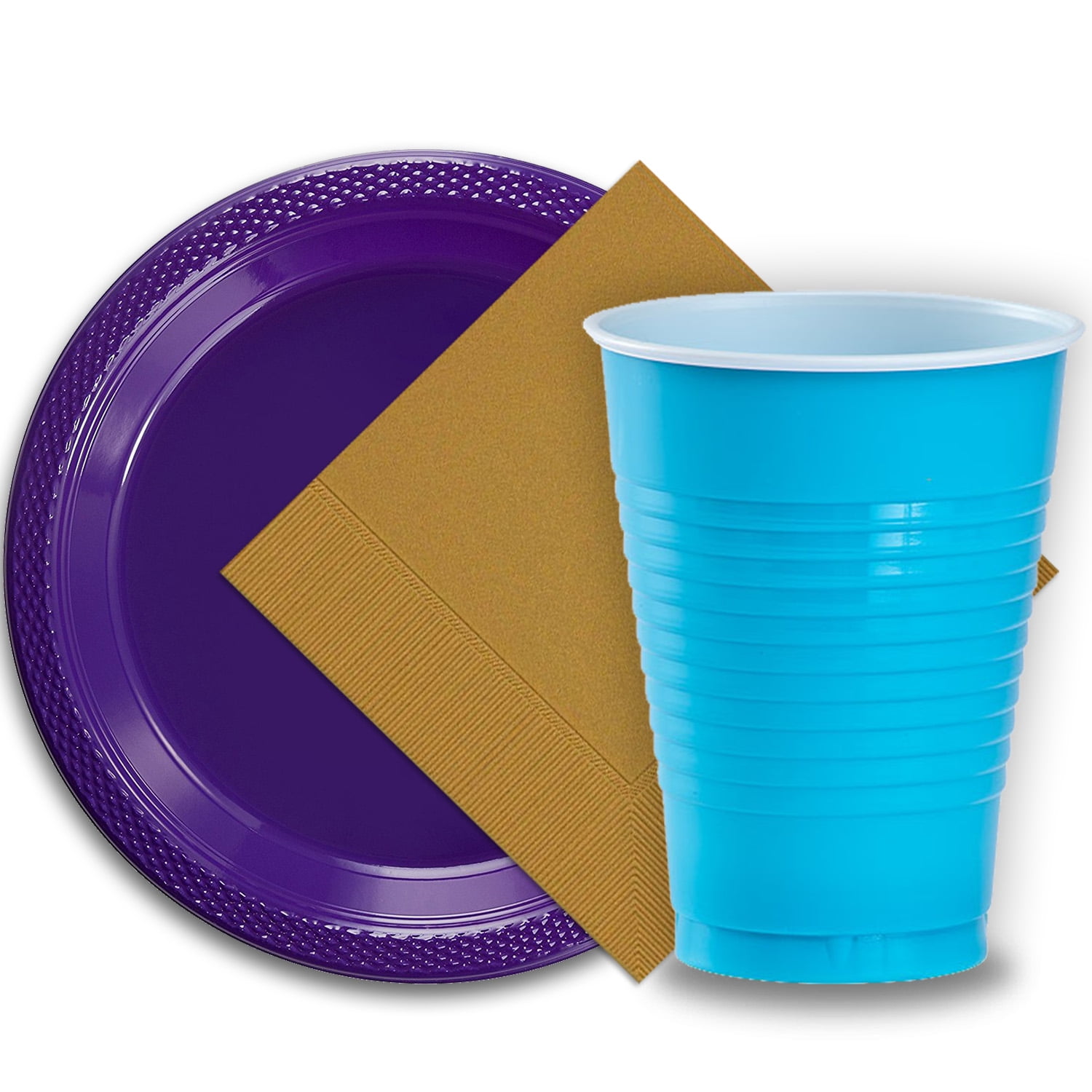 purple and gold paper plates